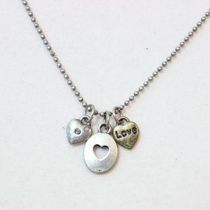 🌺 Y2K Delicate Heart Trio Love Silver Bronze Mini Beaded Ball Necklace 🌺